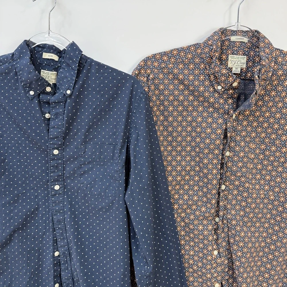 J. Crew Button Down Shirts Men Medium Navy‎ Blue Polka Dot & Floral Lot of 2